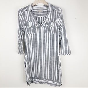 Hope & Harlow Striped V-Neck Shirt Tunic Dress